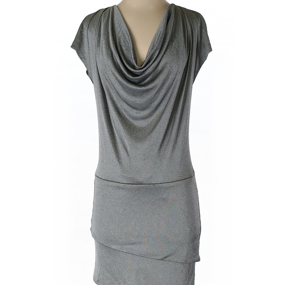 XS Grey Bodycon Cowl Neck Asymmetrical Hem Dress - Picture 2 of 7